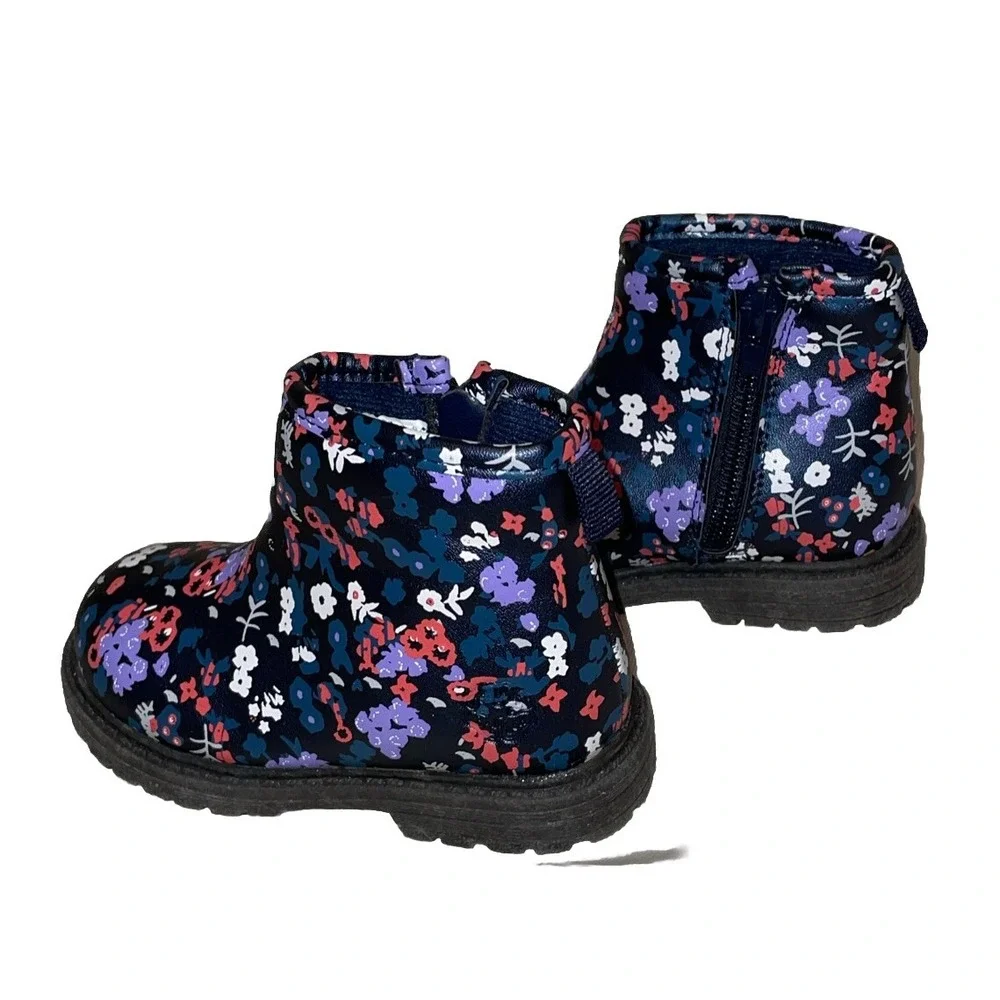 OshKosh Kids‎ Size 5 Ankle Boots Navy Blue Floral Raquel Side Zip Booties